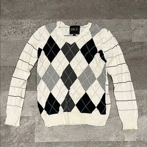 BKE Men's V-Neck Argyle Sweater - Black, Gray, and White